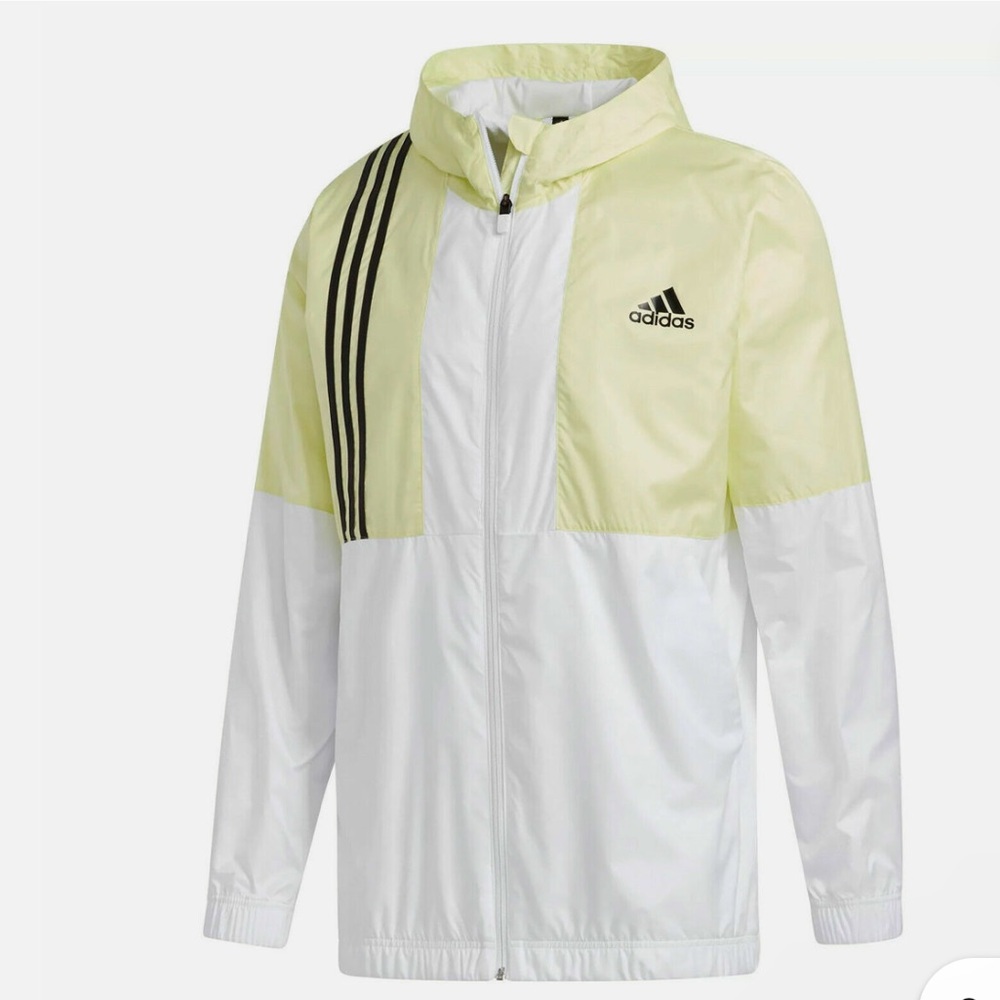adidas Axis Wind Jacket Mens Hooded Windbreaker White / Yellow Size XL